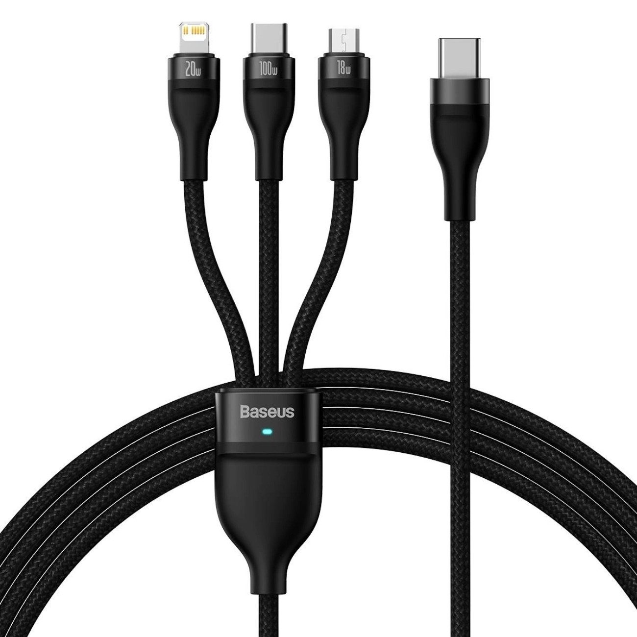 Baseus Flash Series USB-Ladegerät (5000 mA, Einzelartikel, 3-in-1 USB-C-Kabel, 100 W, 1,5 m, Nylon, Aluminiumgehäuse)