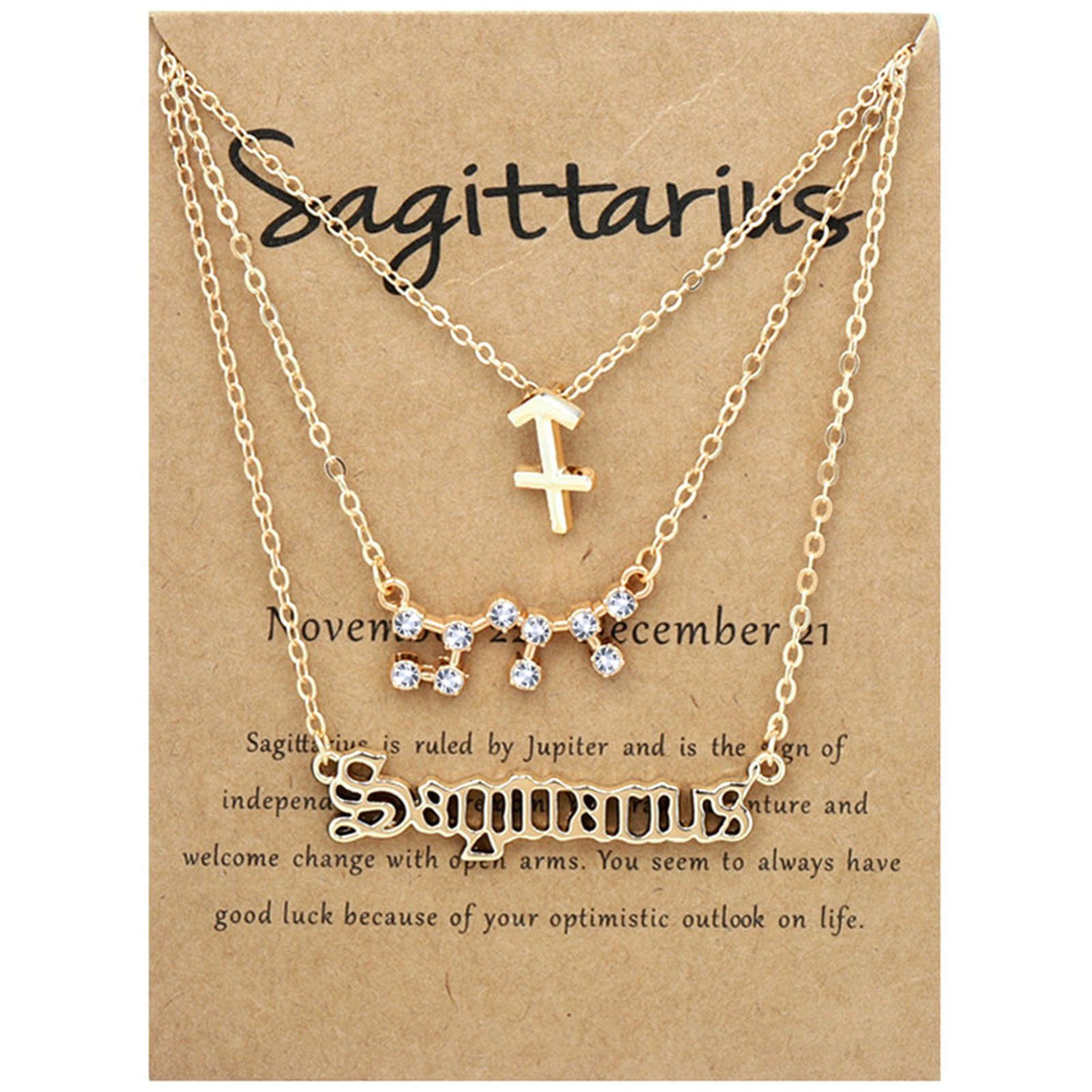 12 Herzkette 3PCS Gold Halskette Vintage Alphabete Für Frauen Blusmart Sagittarius Zodiacs