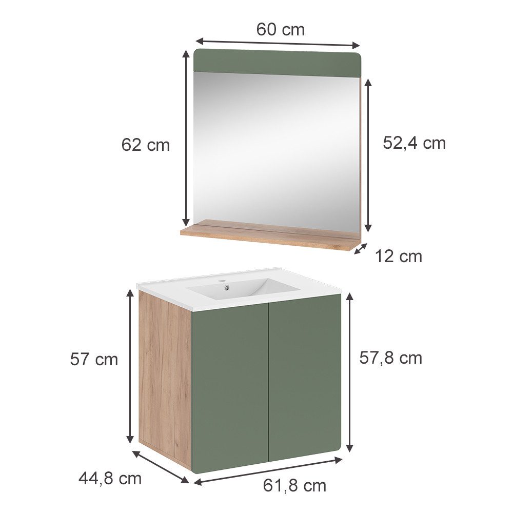 Vicco Badmöbel-Set Izan, Goldkraft Eiche/Grün, 3 günstig online kaufen