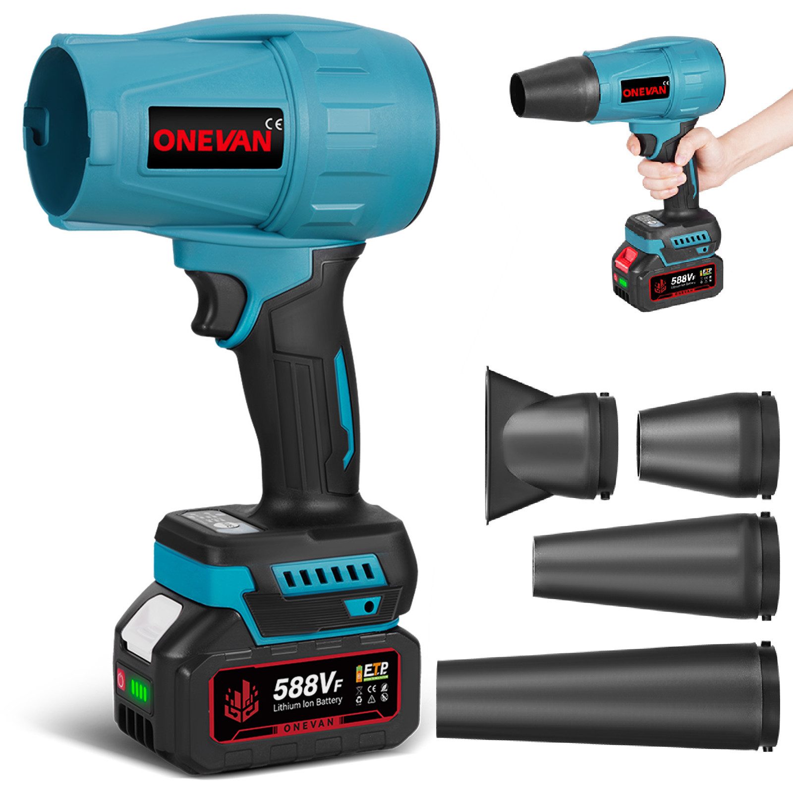 ONEVAN Akku-Gebläse Turbo Gebläse Bürstenloses Laubbläser Akku, 300 m/s Jet günstig online kaufen