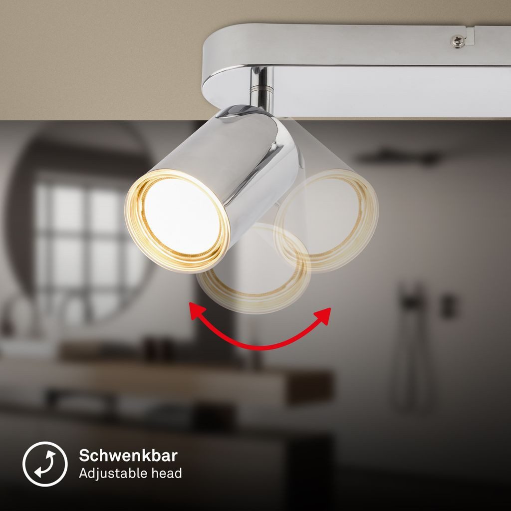Briloner Leuchten LED Deckenleuchte Deckenlampe IP44 schwenkbar GU10 2-flammig, ohne Leuchtmittel, Abhängig vom Leuchtmittel - Warmweiß / Neutralweiß / Kaltweiß, 27x8,5 cm, Wohnzimmer, Schlafzimmer, Badezimmer, Büro
