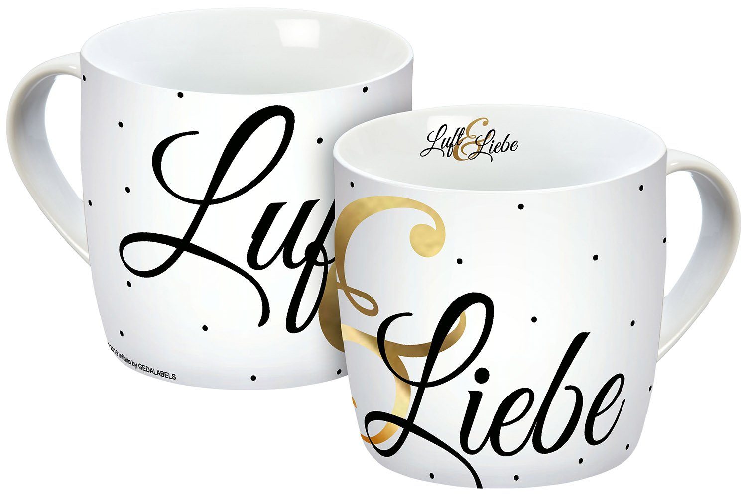 Geda Labels GmbH Tasse Luft & Liebe Echtgold, 1-tlg., Porzellan, Weiß, 300 ml, nicht spülmaschinen- oder mikrowellengeeignet