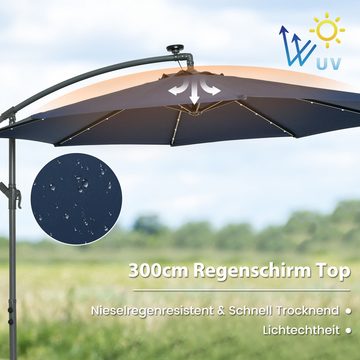 COSTWAY Sonnenschirm Ø300cm, mit 40 LED-Solar-Beleuchtung, UPF 20+