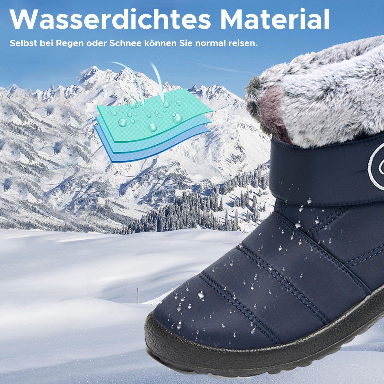 Daisred Winterstiefel Damen Wasserdicht Winterboots Wärmeschuh Blau