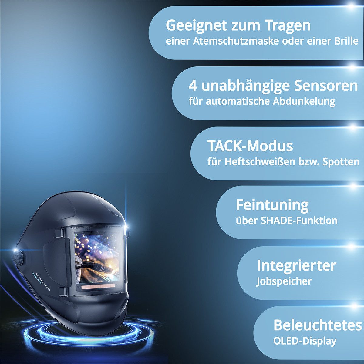 STAHLWERK Schweißhelm Automatik-Schweißhelm TITAN 3-in-1 Schweißerhelm (Set, 1-tlg., Set), True-Colour-Echtfarbwiedergabe