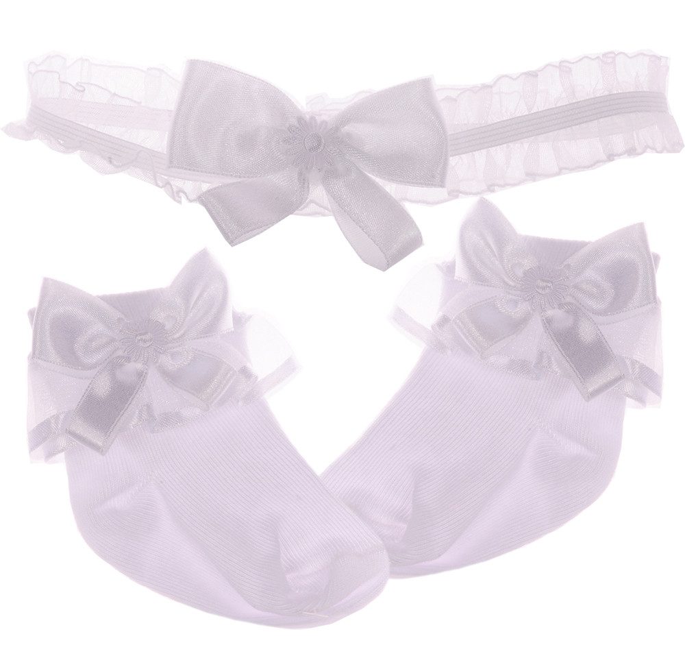 Socken Socken und Stirnband für Baby Kinder weiß festlich Strümpfe Rüschen