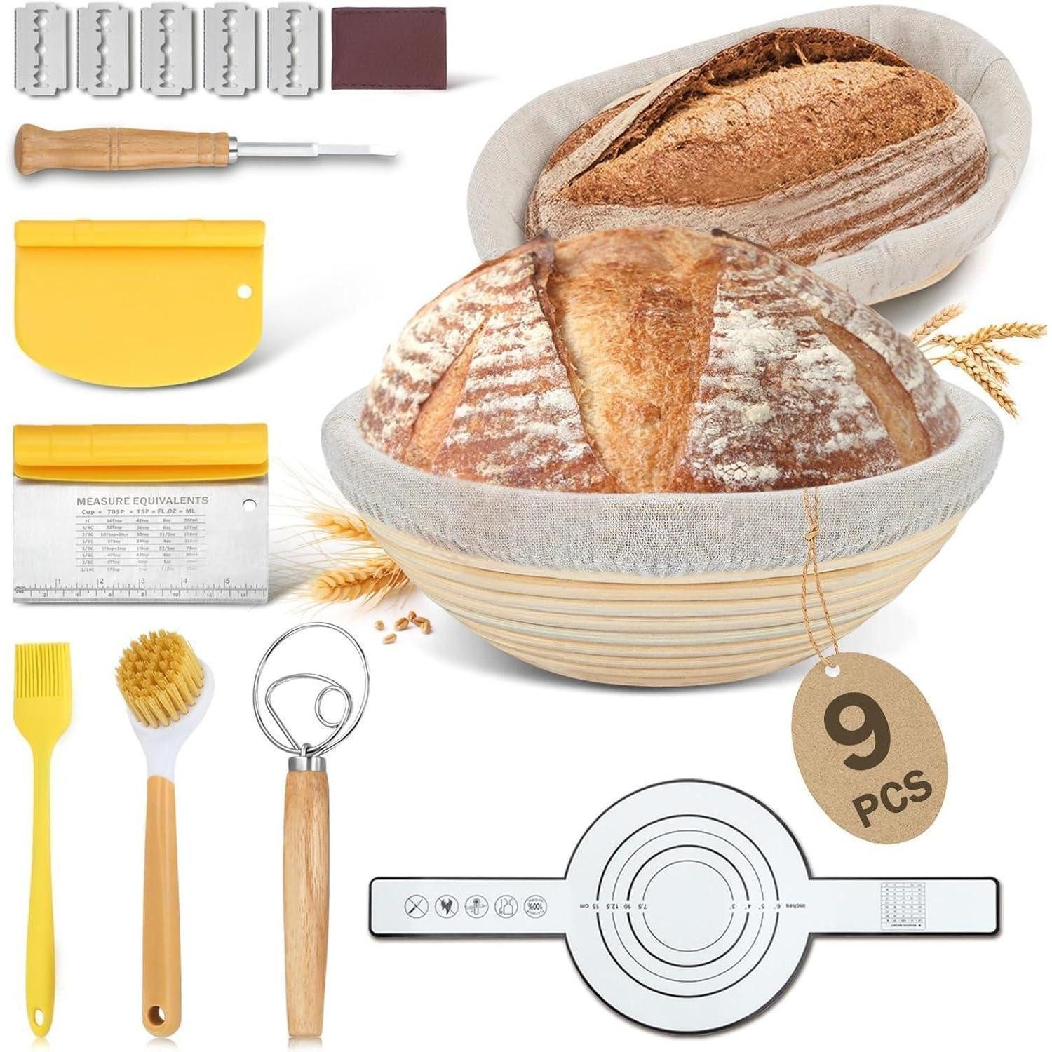 LuxusKollektion Gärkorb 9-teiliges Gärkörbchen-Set Oval und Rund für Brotbacken, (9-tlg)