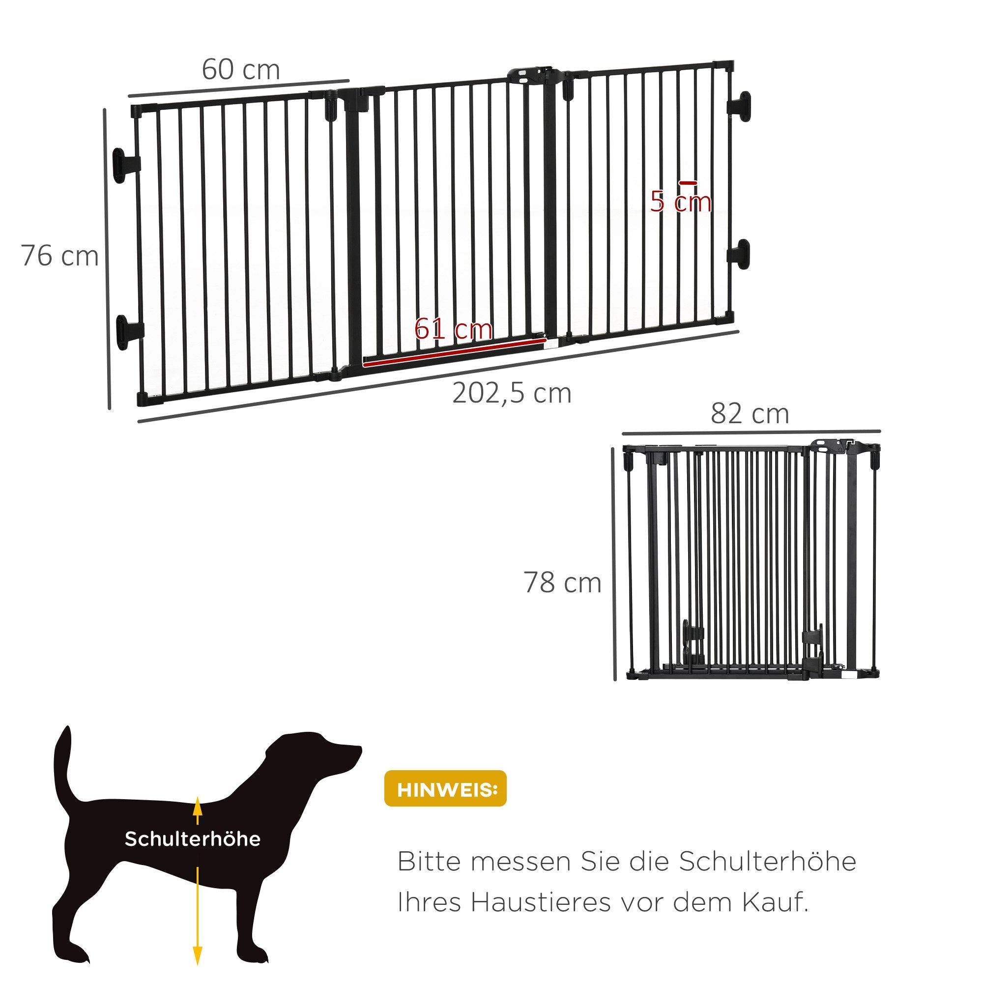 MC Star Absperrgitter mit automatischer Tür Verstellbar, klappbar, 3 Paneele, 202,5x76cm