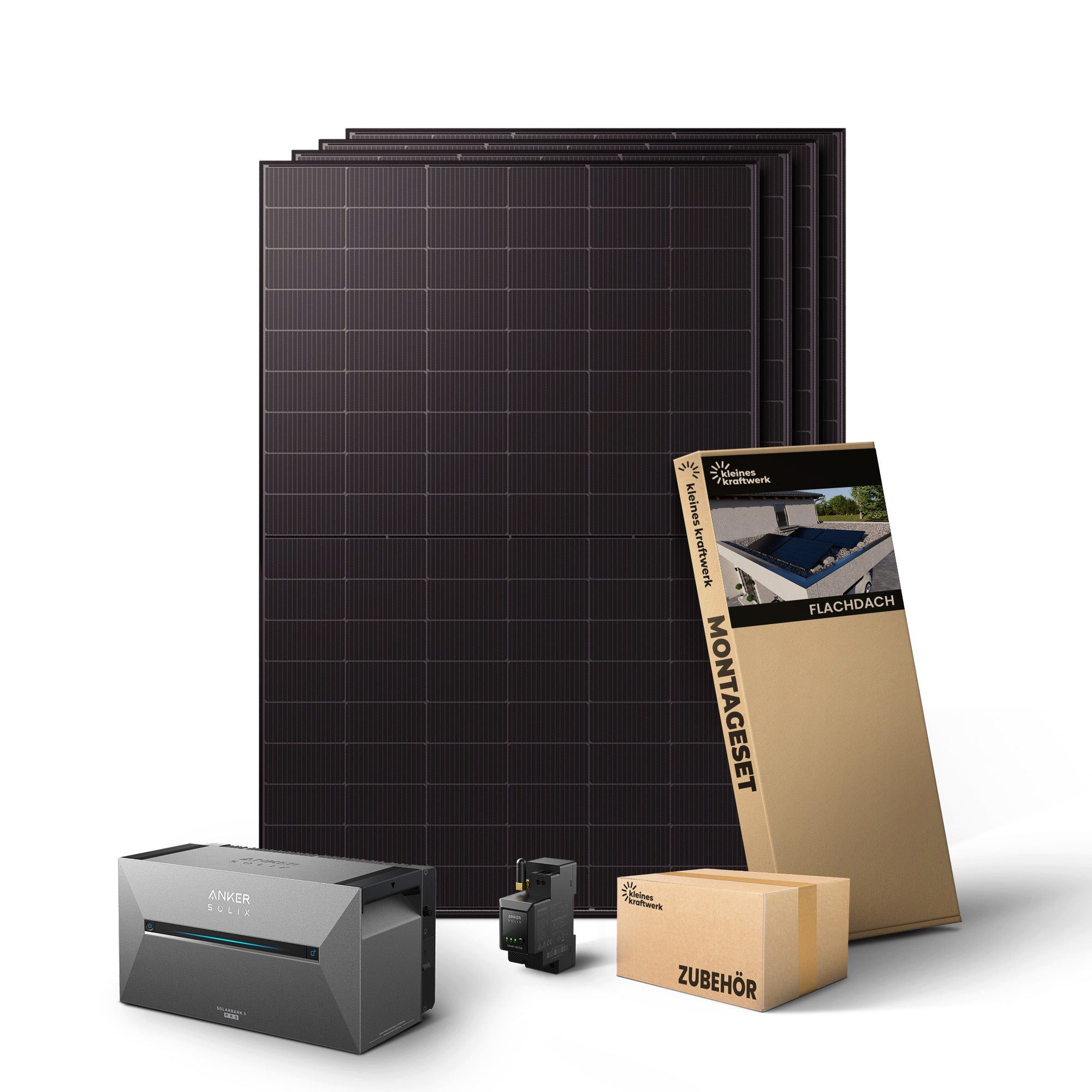 Kleines Kraftwerk Balkonkraftwerk, 2000 W, Monokristallin, (Flachdach/Garten, Solaranlage Komplettset mit Speicher), 4 x 500W, Anker Solarbank 3 Pro, Wechselrichter