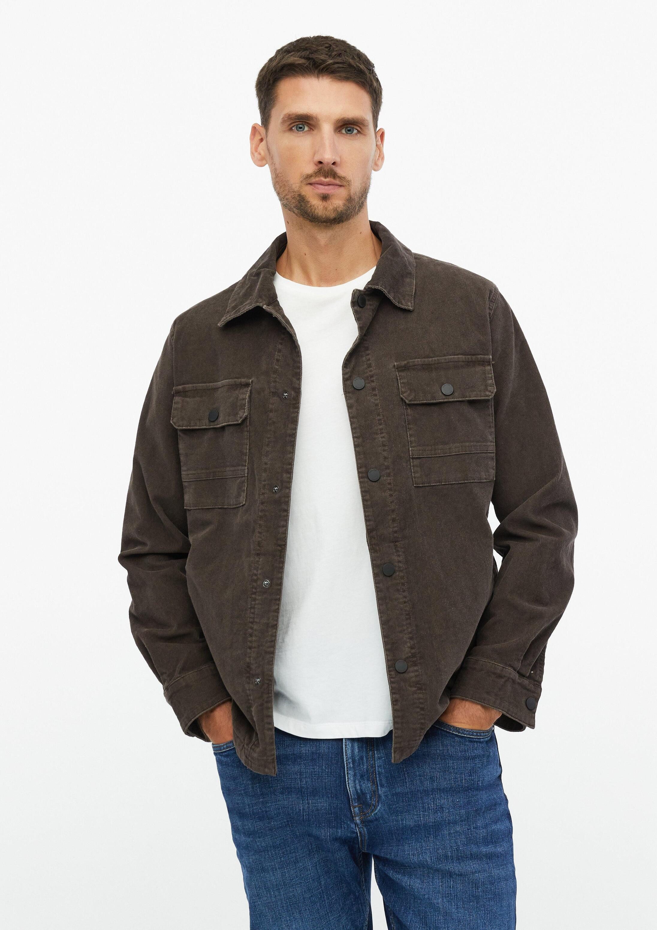 s.Oliver Hemdjacke Outdoor-Jacke Gewaschenes Cord-Overshirt mit Brusttaschen
