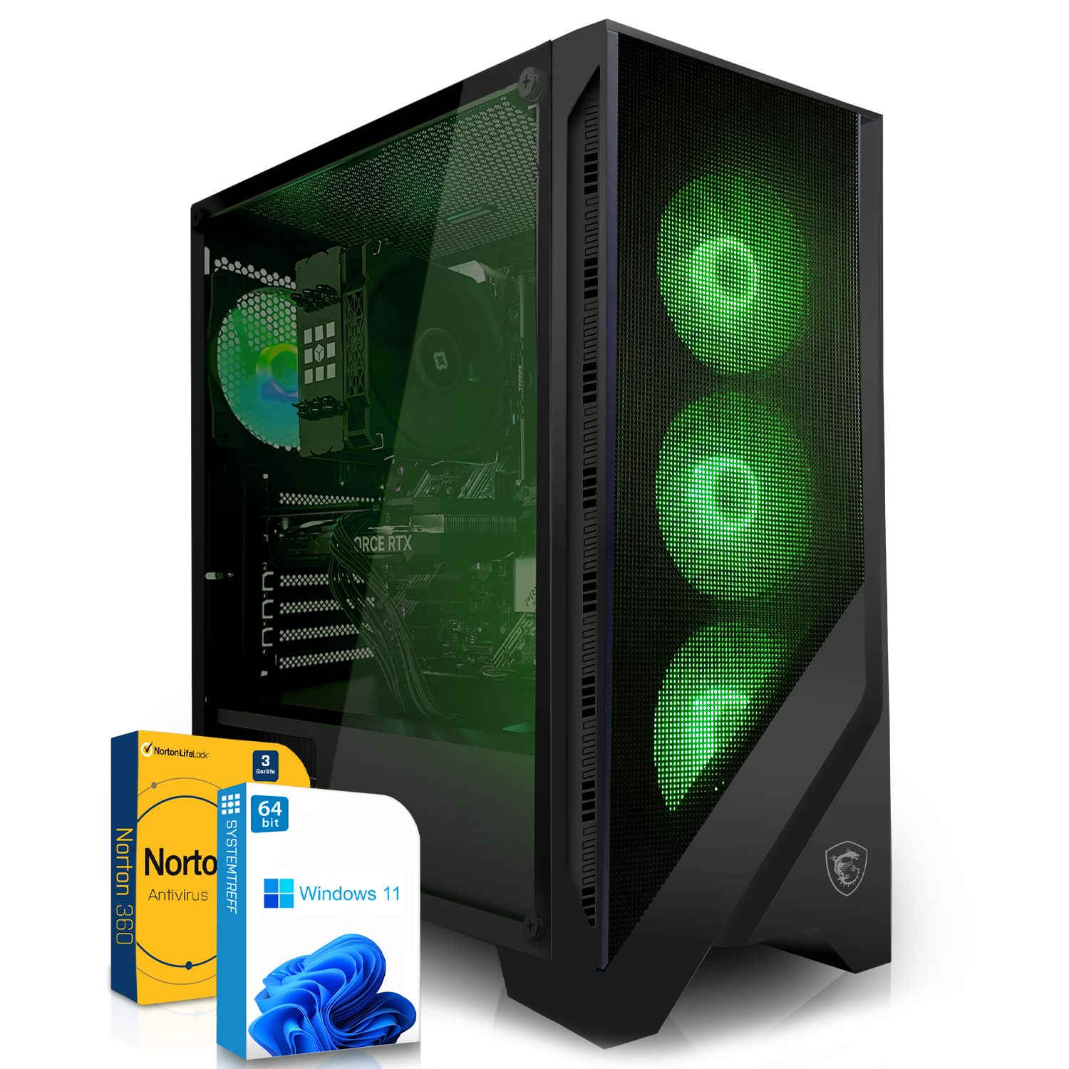 SYSTEMTREFF Gaming-PC (AMD Ryzen 7 5700X, GeForce RTX 4070, 32 GB RAM, 1000 GB SSD, Luftkühlung, Windows 11, WLAN)