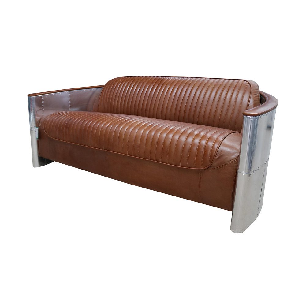 Xlmoebel 3-Sitzer Vintage Ledersofa für drei Personen im Design-Club-Stil, Hergestellt in Europa