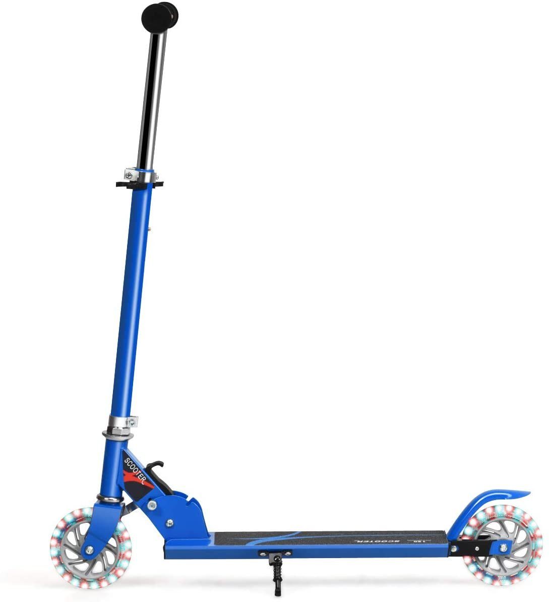 COSTWAY Cityroller, Scooter höhenverstellbar, klappbar, 2 LED Räder mit Blau