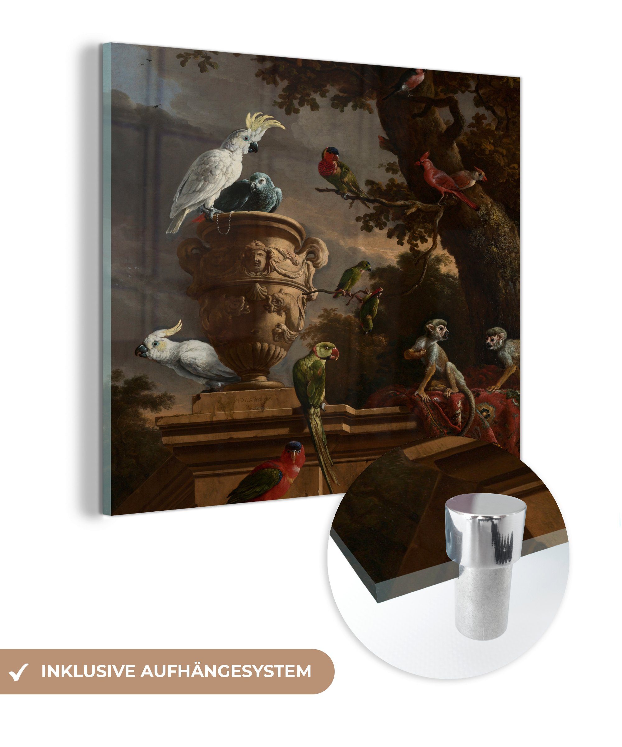 MuchoWow Acrylglasbild Die Menagerie - Gemälde von Melchior d'Hondecoeter, (1 St), Glasbilder - Bilder auf Glas Wandbild - Foto auf Glas - Wanddekoration