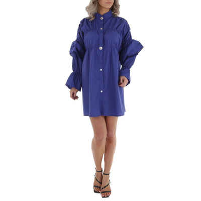 Ital-Design Blusenkleid Damen Freizeit Rüschen Blusenkleid in Blau