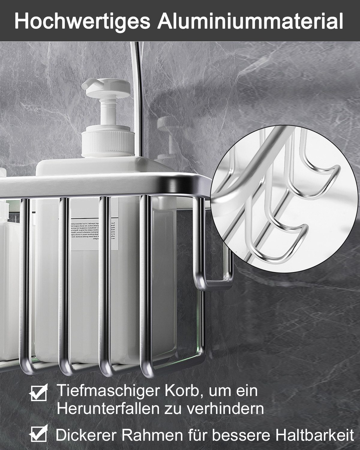 SinLaw Duschkorb Rostfreies Duschregal, Duschbodenaufhängung, kein Bohren erforderlich (1 St), Shampoo Halterung, Nagelfreie Montage, flecken- und rostbeständig