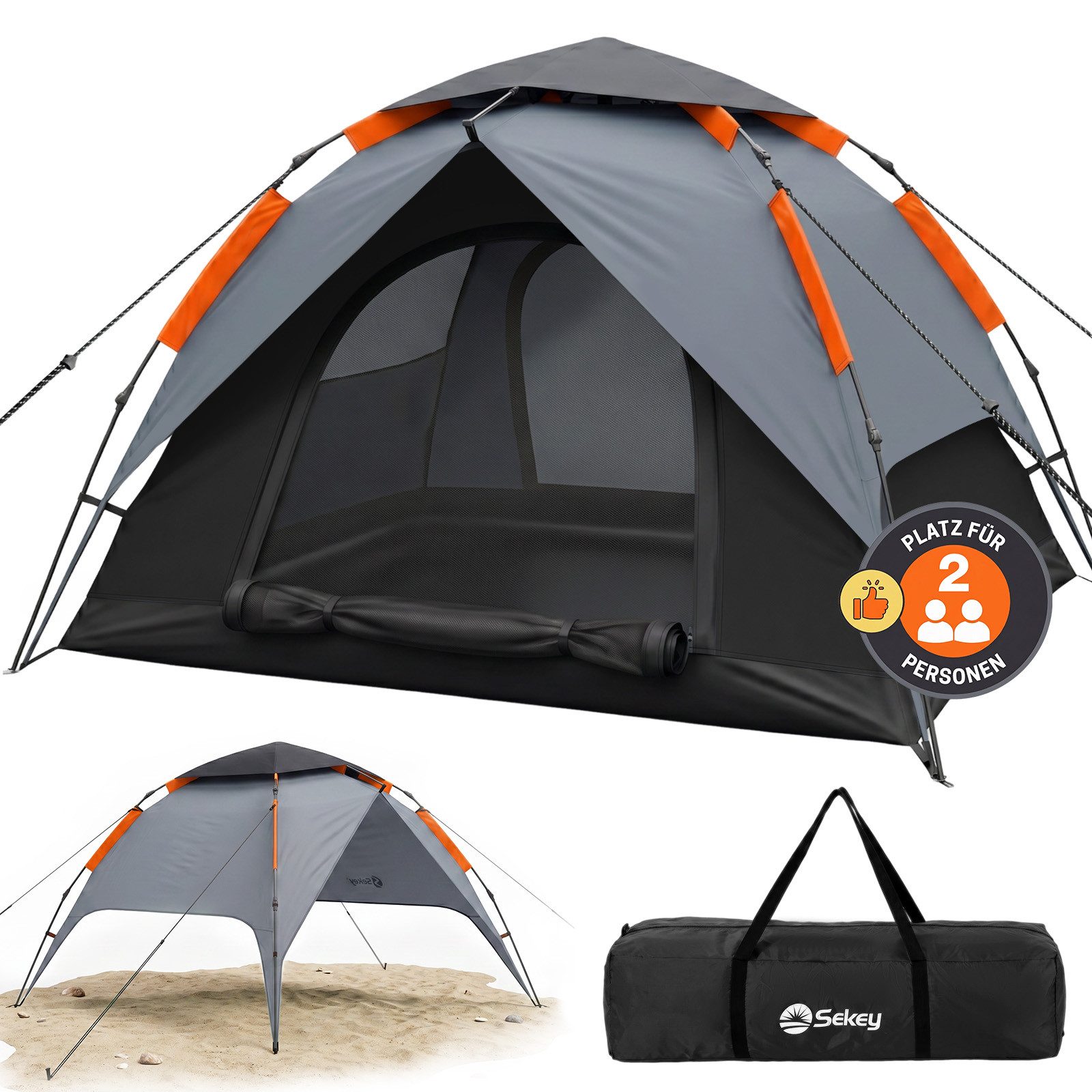 Sekey Kuppelzelt Campingzelt 2 Personen Wasserdicht Strandmuschel Strand, Personen: 2, Pop up Kuppelzelte, Automatisches Hydraulik-System, UPF50+