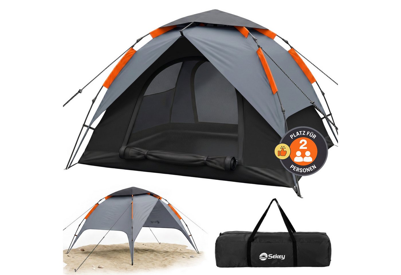 Sekey Kuppelzelt Campingzelt 2 Personen Wasserdicht Strandmuschel Strand, Personen: 2, Pop up Kuppelzelte, Automatisches Hydraulik-System, UPF50+