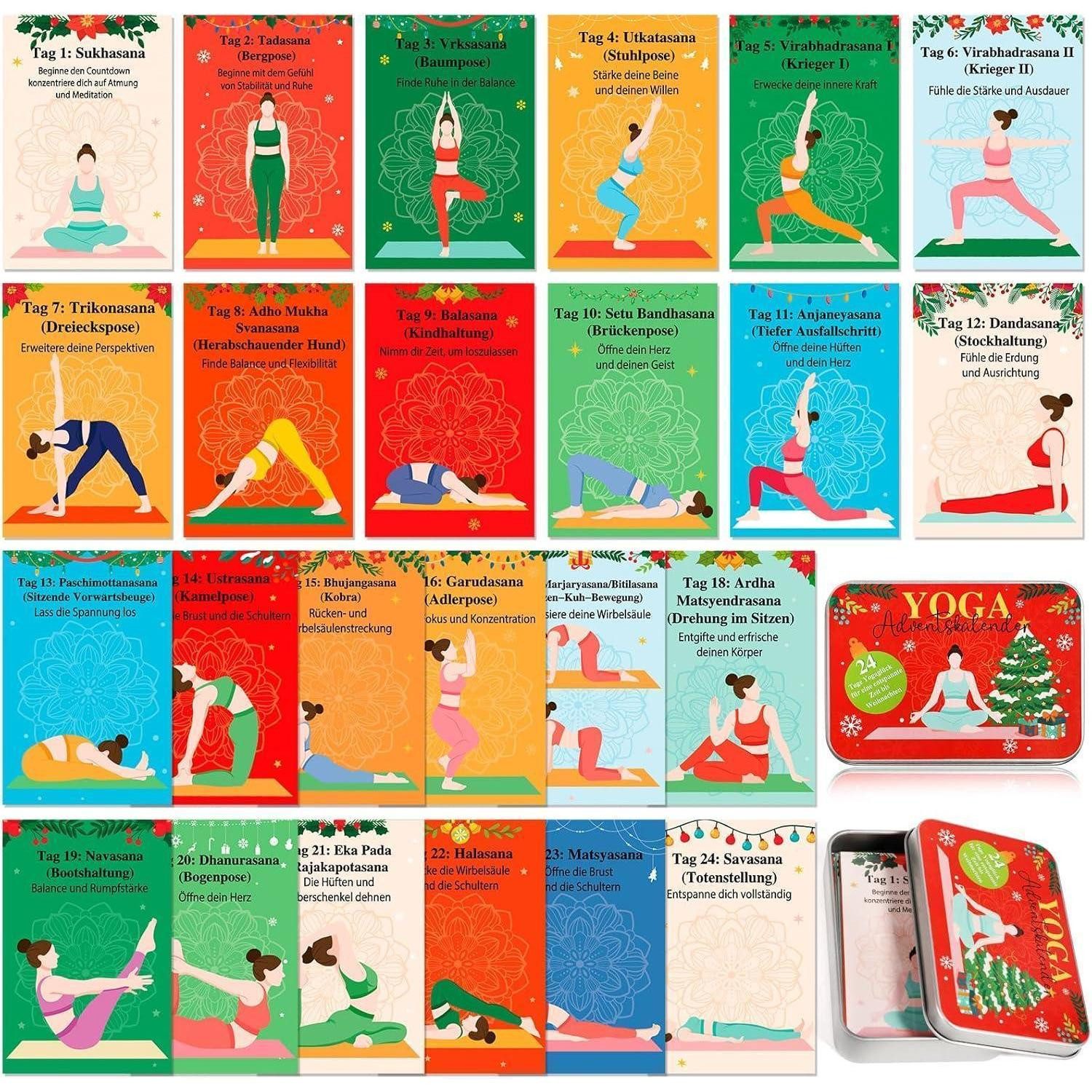 LuxusKollektion Adventskalender Adventskalender Yoga 2026 mit 24 Mini-Yoga-Übungen in Blechdose