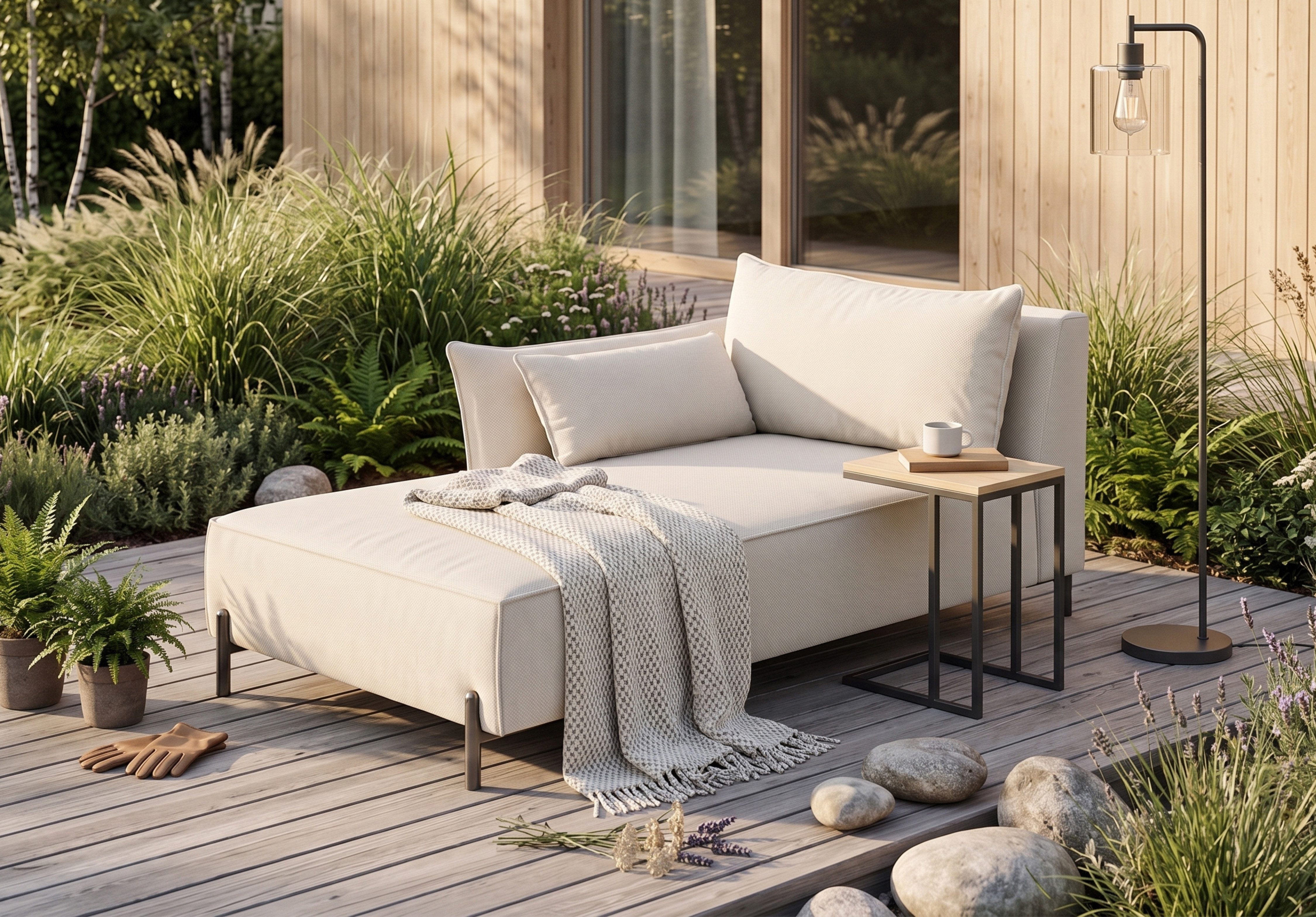 Kaiser Möbel Chaiselongue für Terrasse und Garten, Stoff Sunlight, SUNMEE, Outdoor-Premiumstoff, Wetterbeständig, Lounge-Design