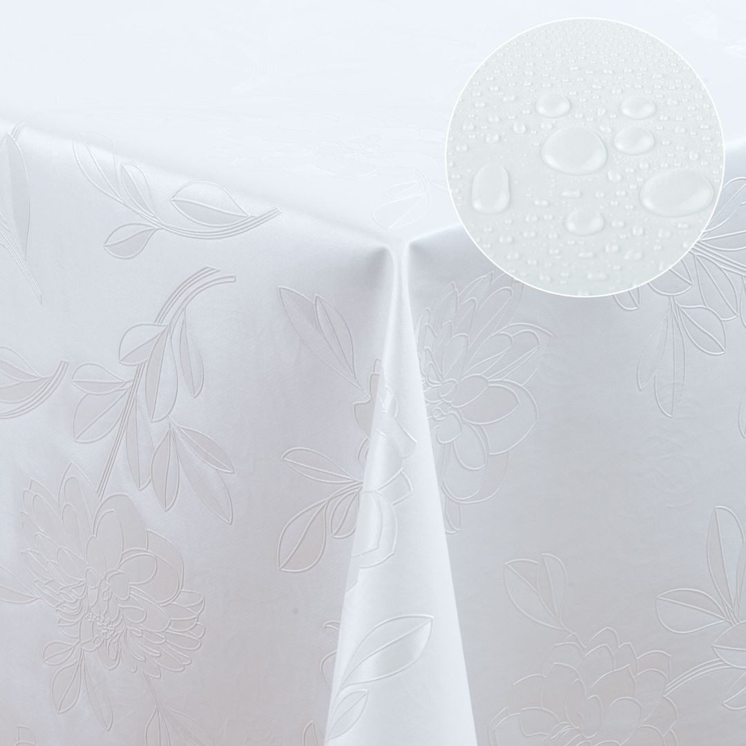laro Tischdecke Wachstuch-Tischdecken Abwaschbar Dhalia Weiss rechteckig – Bild 4 von 4