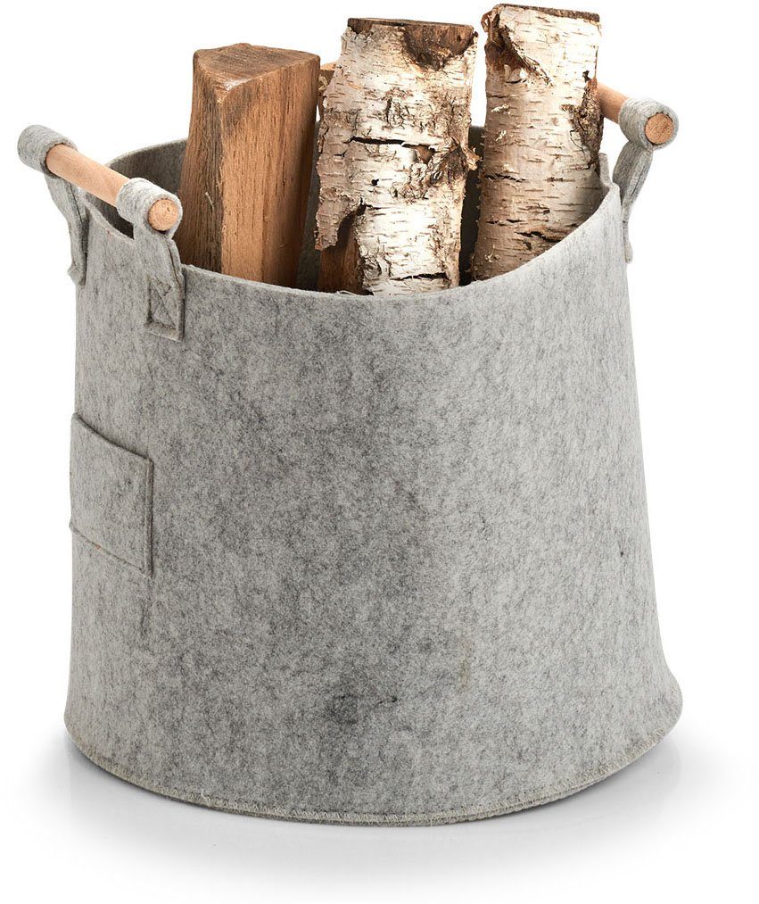 Zeller Present Aufbewahrungskorb Aufbewahrungskorb, Filz/Holz, grau (1 St), mit Holzelementen