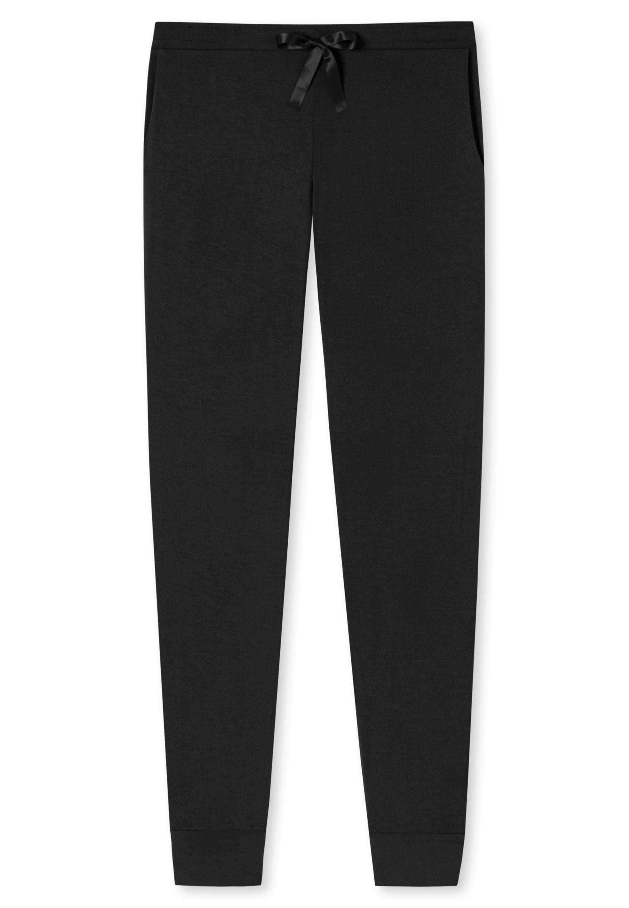 Schiesser Schlafhose breite Seitliche und Hose Mix - Eingrifftaschen Schlafanzug (1-tlg) Relax Schwarz Beinabschlüsse &