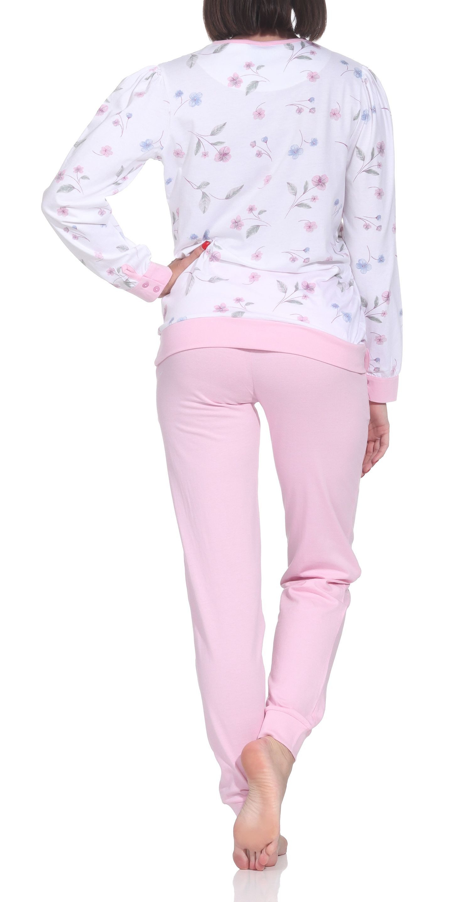 Normann Pyjama Damen fraulicher Langarm Schlafanzug mit Bündchen im klassischen Look – Bild 4 von 5