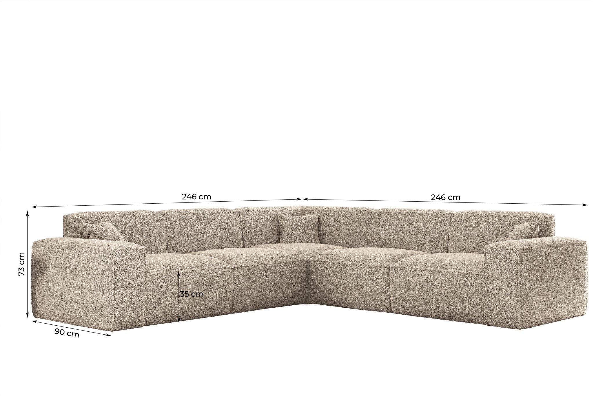 Fun Möbel Ecksofa Designersofa CELES PREMIUM Universal in Stoff Sven, Rundumbezug, inkl. 3 x Zierkissen
