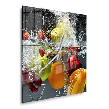 DEQORI Wanduhr 'Gemischtes Obst im Wasser' (Glas Glasuhr modern Wand Uhr Design Küchenuhr)