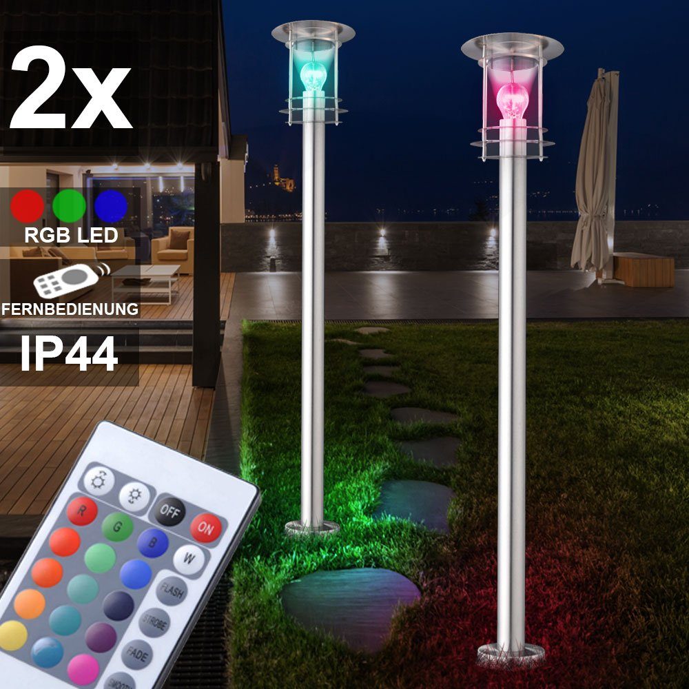 LED AußenStehlampe, 2er Set RGB LED Steh Lampen Garten Weg