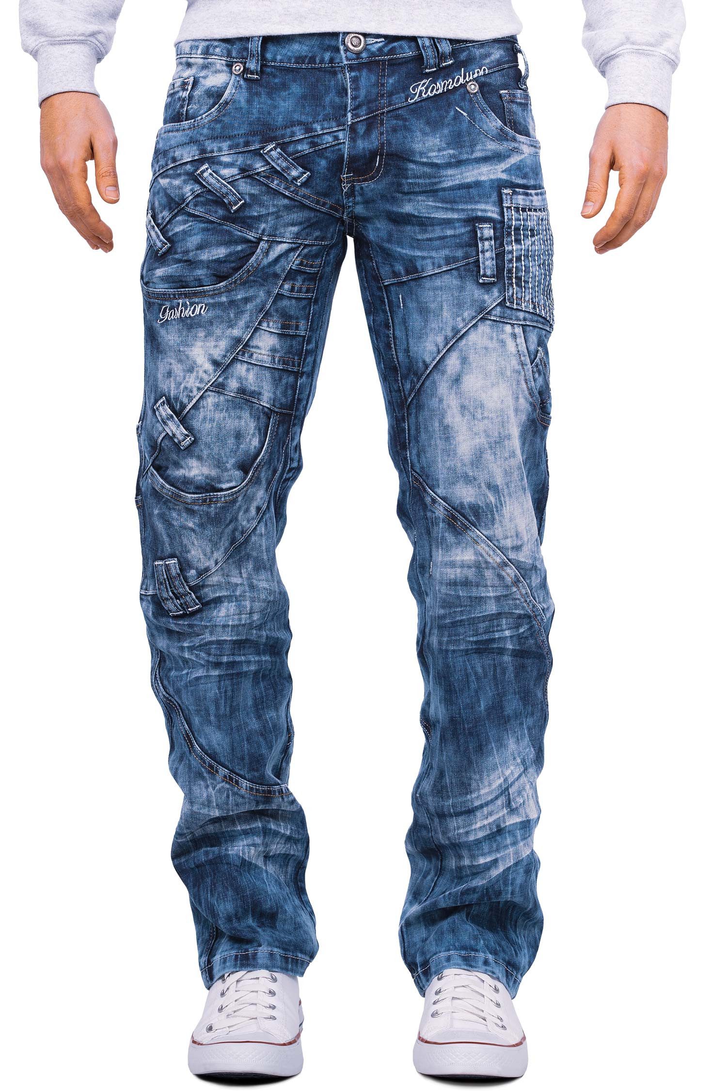 Cipo & Baxx 5-Pocket-Jeans Kosmo Lupo Herren Jeans KM130 W32/L32 (1-tlg) mit Schriftzügen und Verzierungen