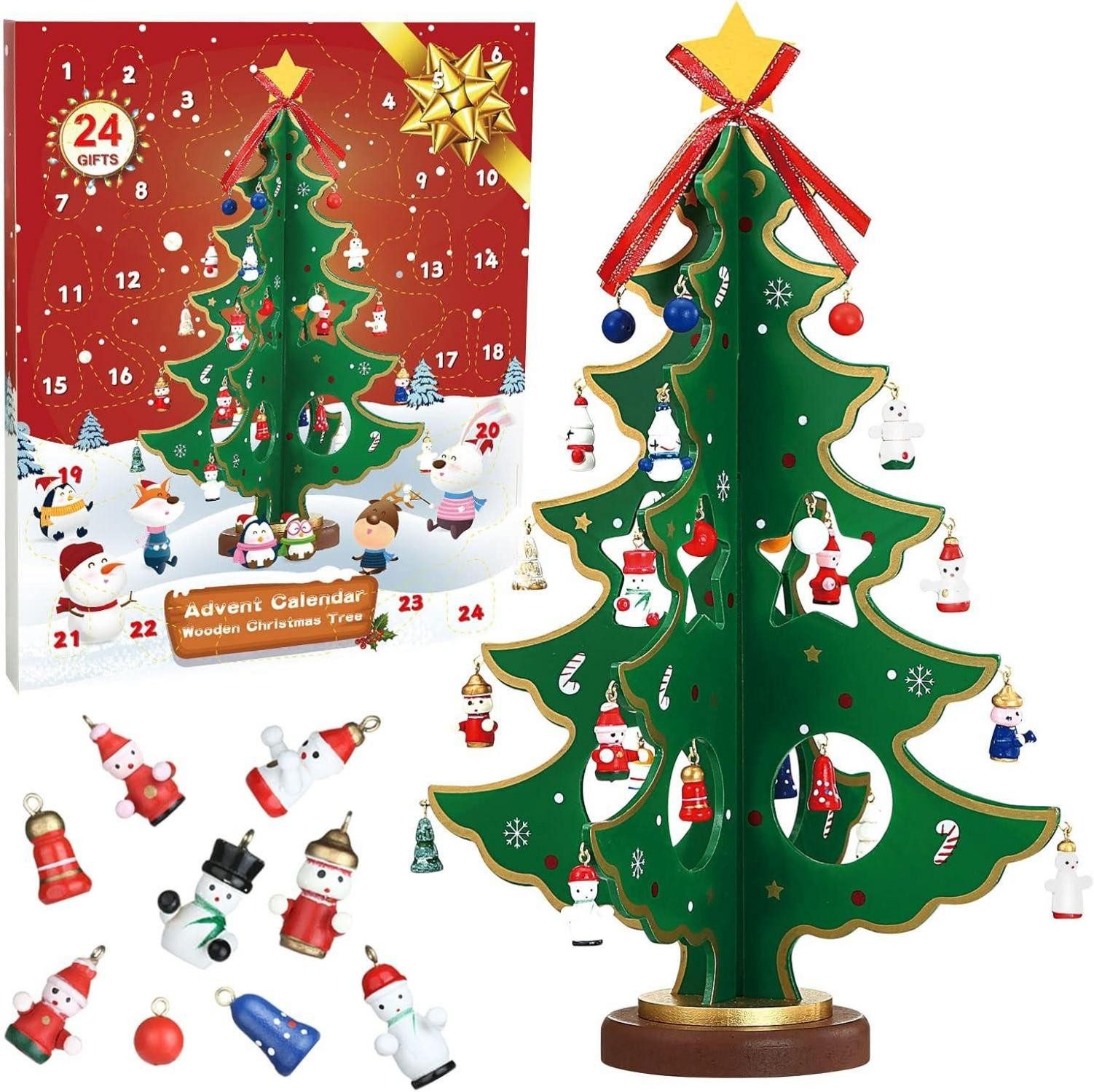 DIY-Adventskalender Adventskalender Mini Weihnachtsbaum Holz 3D Tannenbaum 24