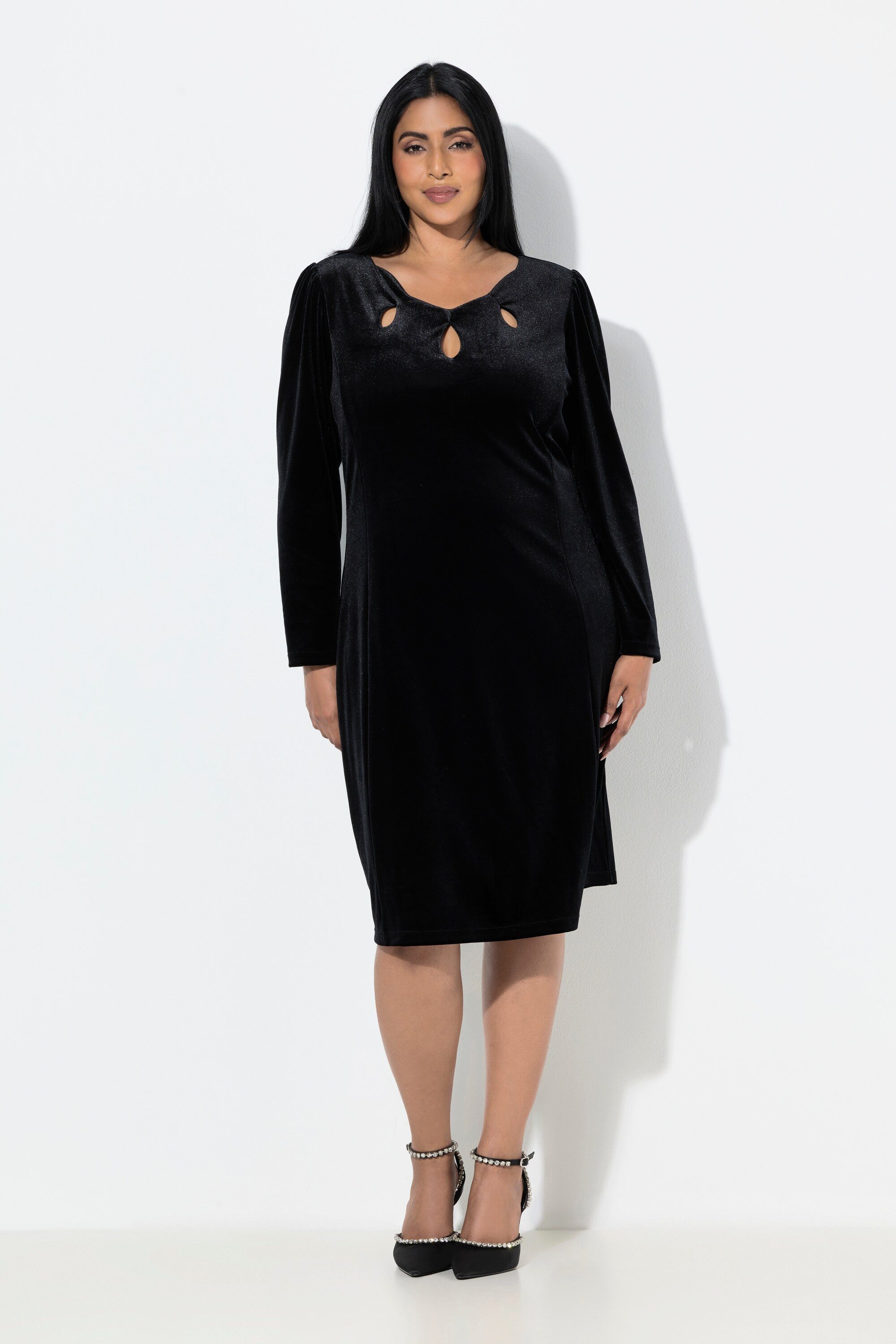 Ulla Popken Cocktailkleid Bodycon-Kleid Samt Cut-Outs Langarm