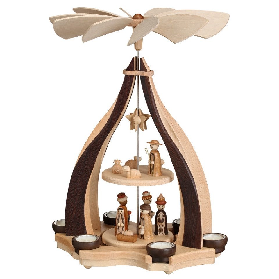 Weihnachtspyramide Zeidler Design Pyramide Wenge /Hainbuche mit Christi Geburt