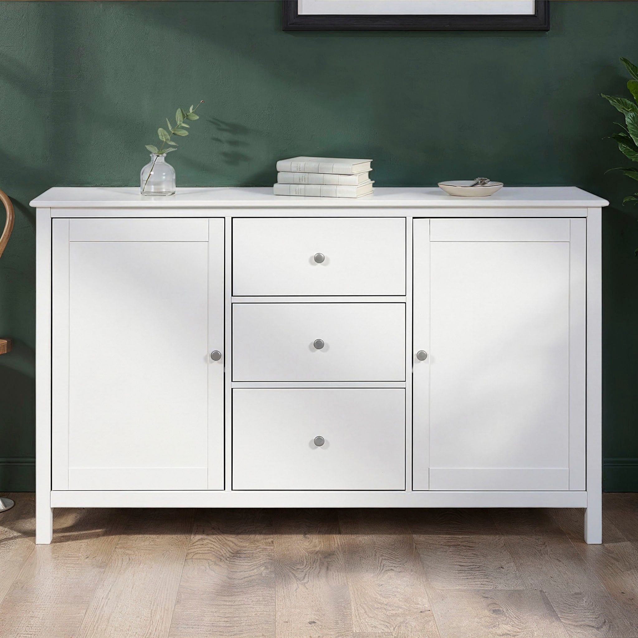 Inter Link Kombikommode Pinora, Kiefer Massivholz, Weiss, 160 x 39,50 x 96 cm, viel Stauraum (1 St), Sideboard im modernem Skandi Look, 3 Schubladen, 2 Türen