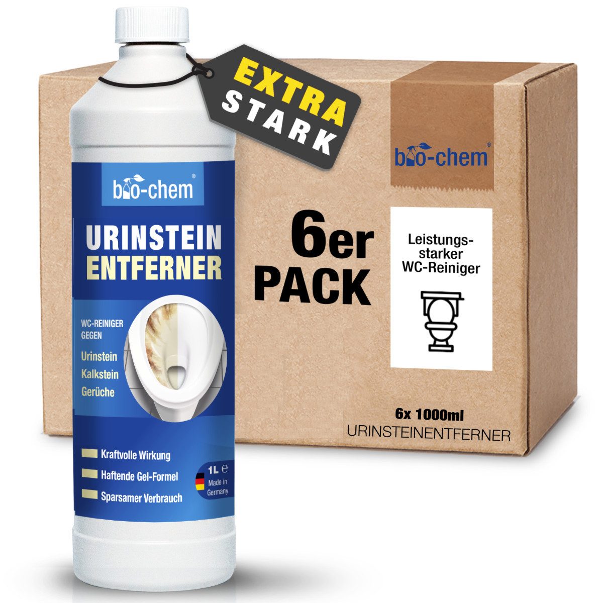 bio-chem bio-chem Urinsteinentferner EXTRA STARK 6x1000 ML inkl. Schrägdüse WC-Reiniger (Sparpaket, [- Urinsteinentferner 6x 1 l + Schrägdüse Profi WC-Reiniger für hartnäckigste Ablagerungen & Urinstein)