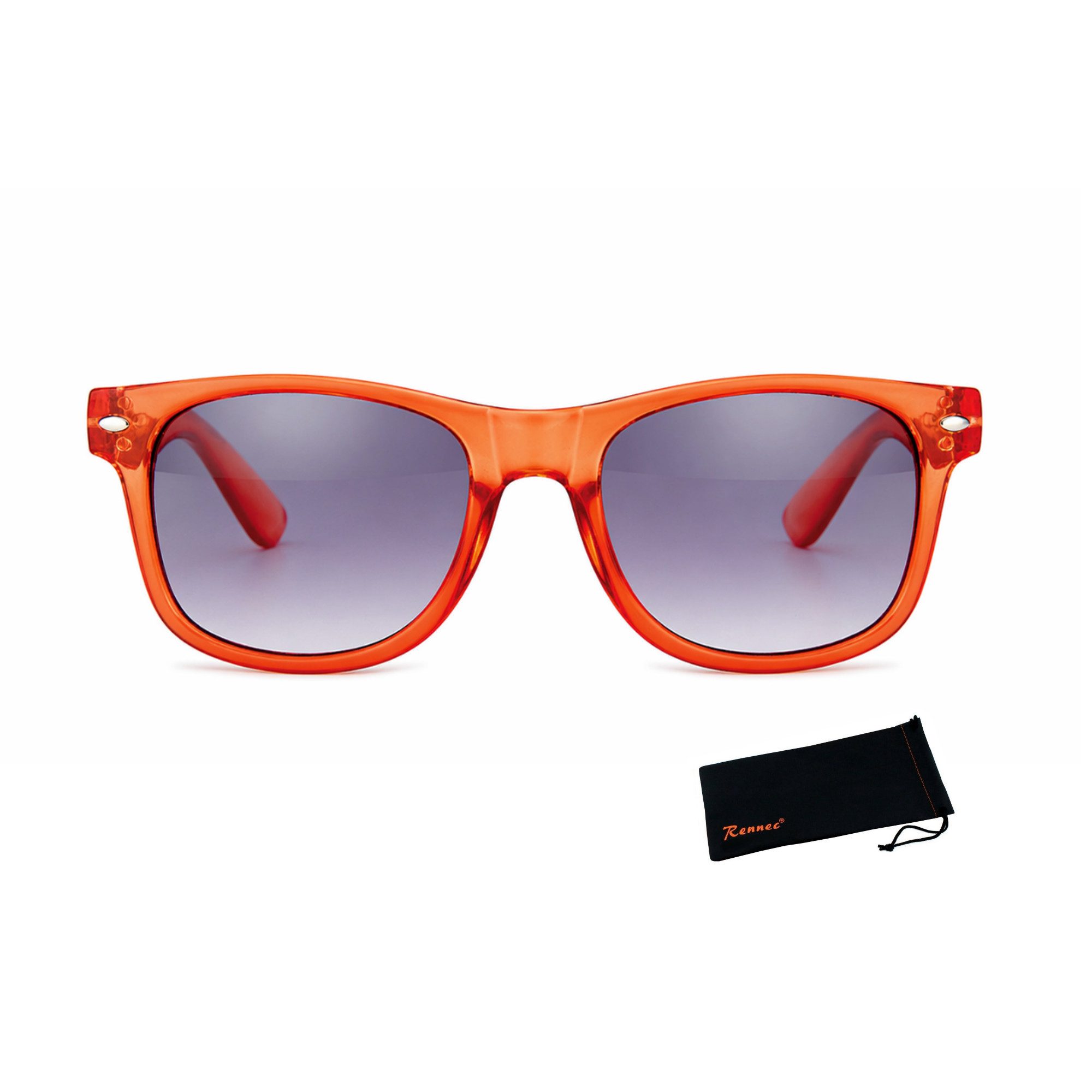 Rennec Sonnenbrille (Nerd Sonnenbrille Damen Herren Retro Gestell Transparent) Gläser Lila Verlaufsgetönt, Federscharniere an den Brillenbügeln