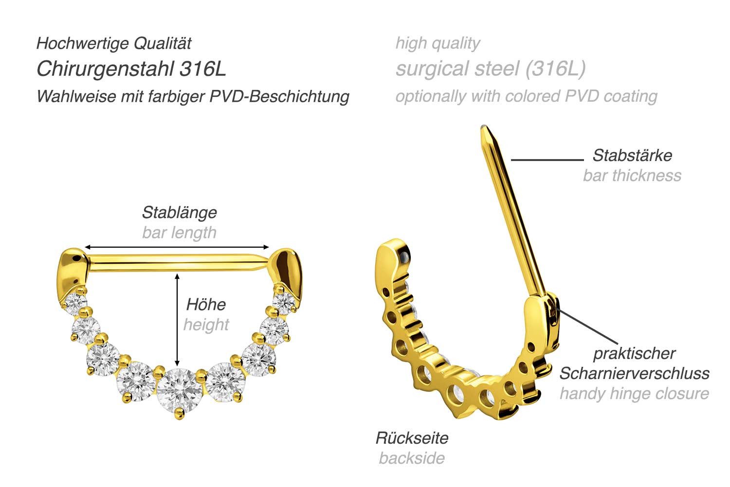 PIERCINGLINE Brustwarzenpiercing Chirurgenstahl Nippelpiercing Clicker 9 KR günstig online kaufen
