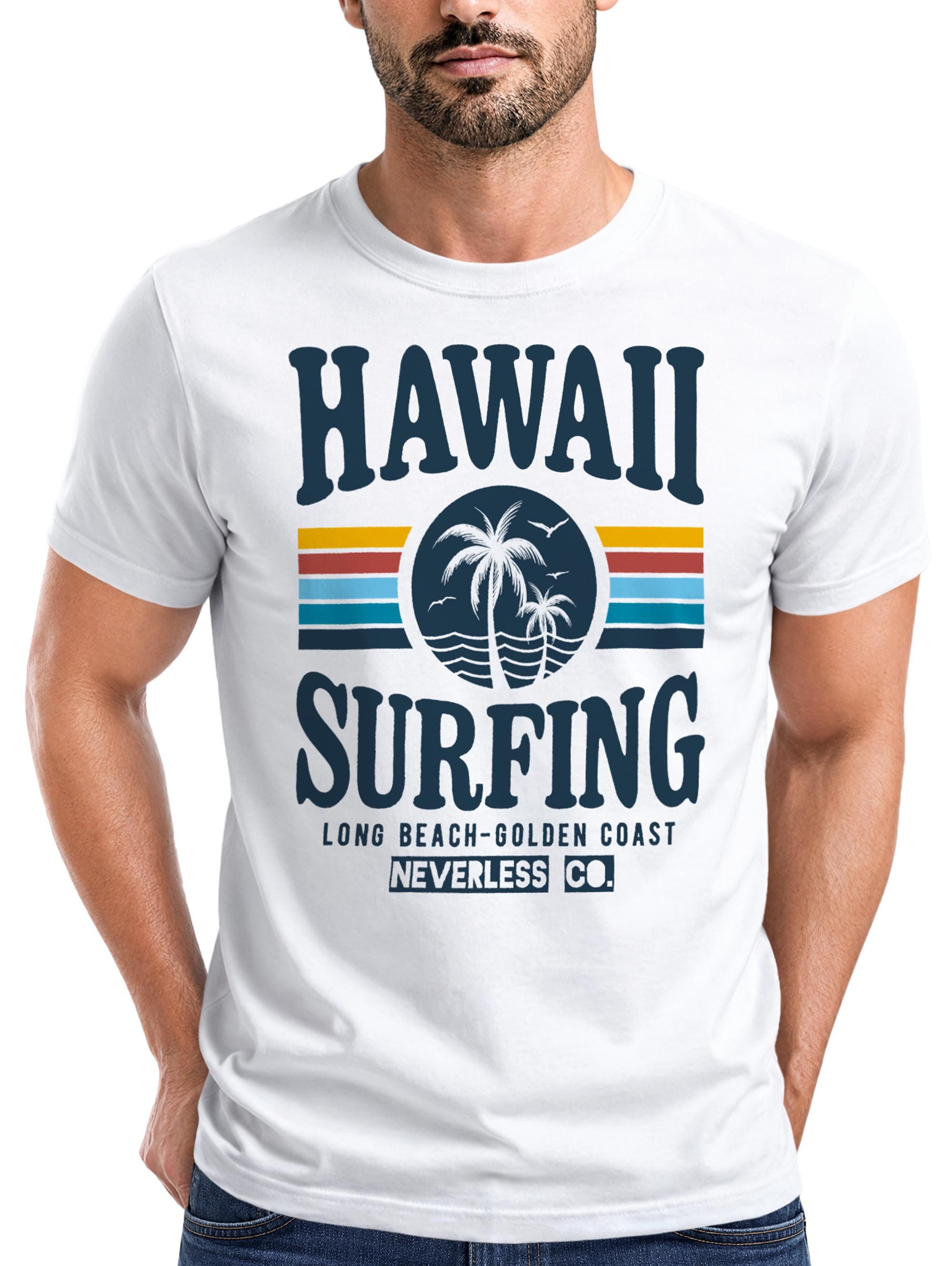 Neverless Print-Shirt Herren T-Shirt Hawaii Surfing Sommer Strand Palme Print Fashion mit Print