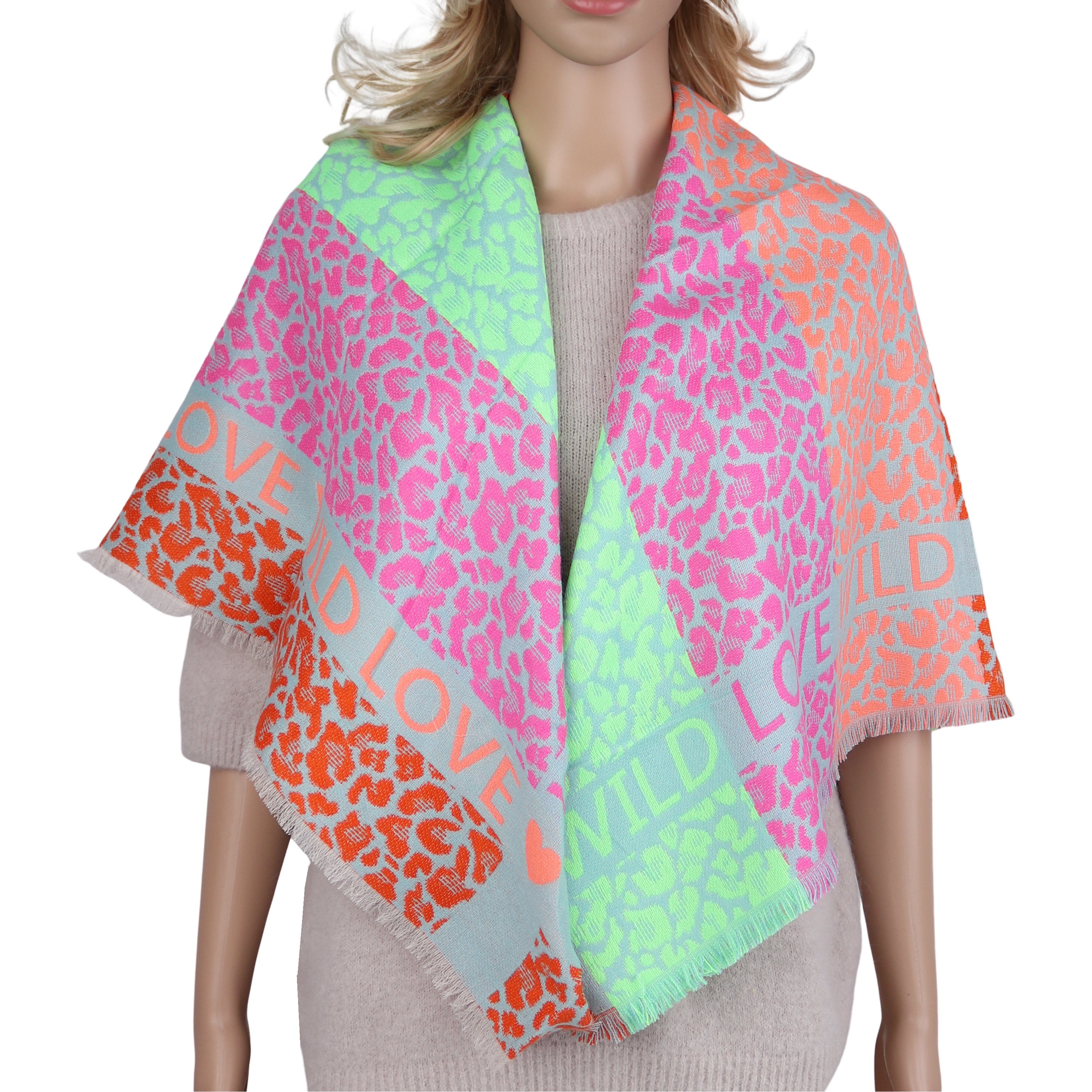 MIRROSI Modetuch kuschliger und warmer viereckstuch Tuch XXL cm 110 x 110cm, (ca. 220 Gramm; Neue Kollektion Herbst/Winter 2025), Leopard Love Herzen Muster wärmend & weich