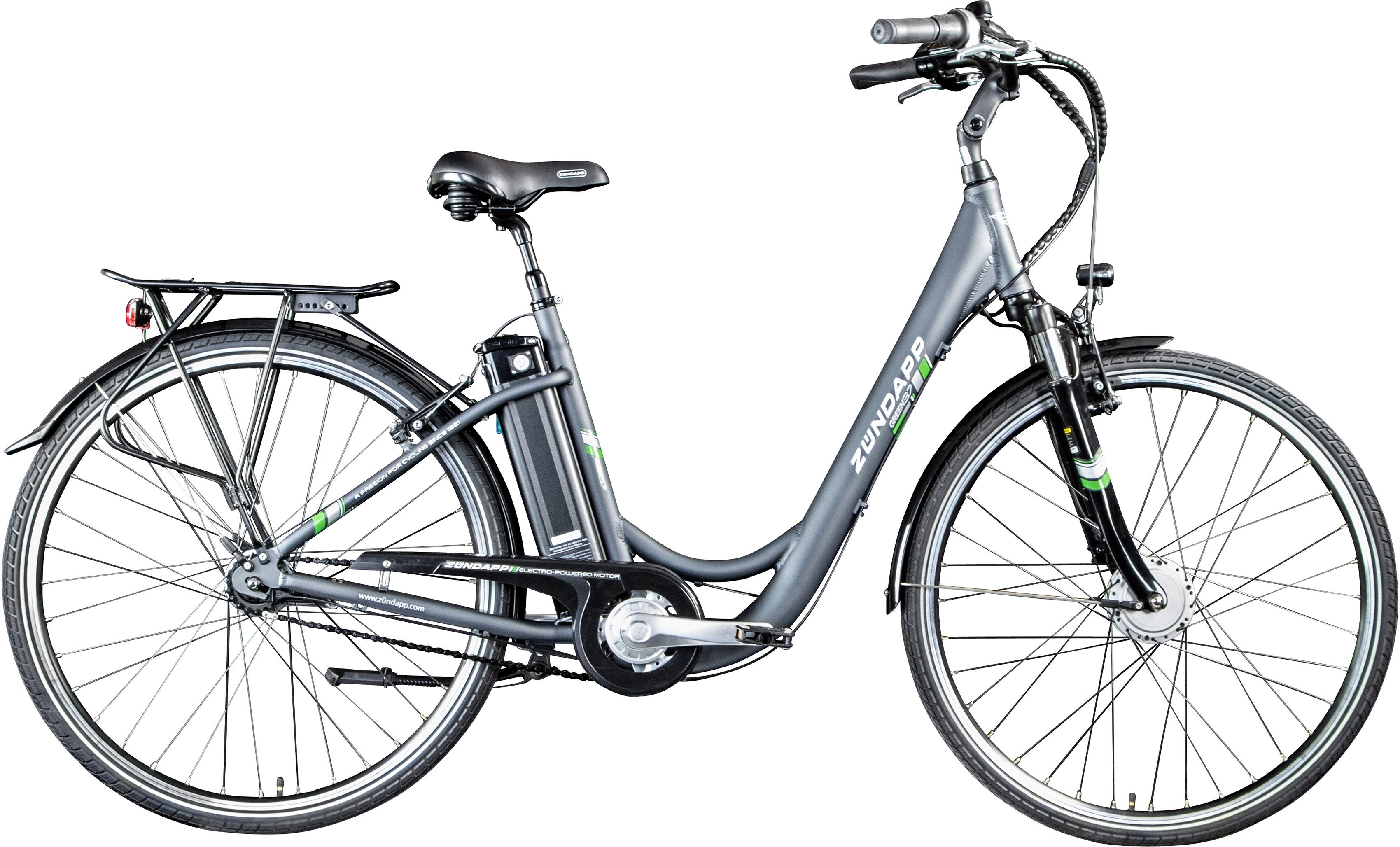 Zündapp E-Bike Green 3.7, 7 Gang, Nabenschaltung, Frontmotor, 374 Wh Akku, Pedelec, Elektrofahrrad für Damen u. Herren, Cityrad