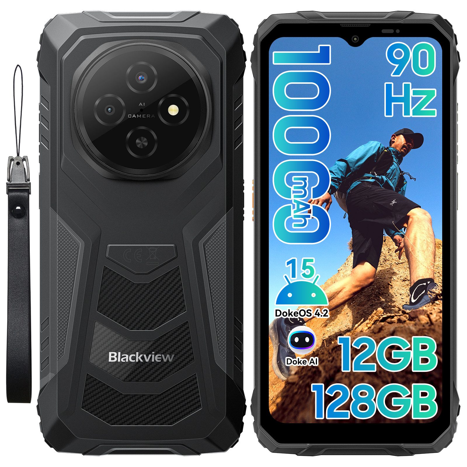 blackview FORT Android 15, 10000mAh, AI, Outdoor Smartphone (128 GB Speicherplatz, 6.56”, 90Hz, fingerprint, NFC,10000mAh, 18W)