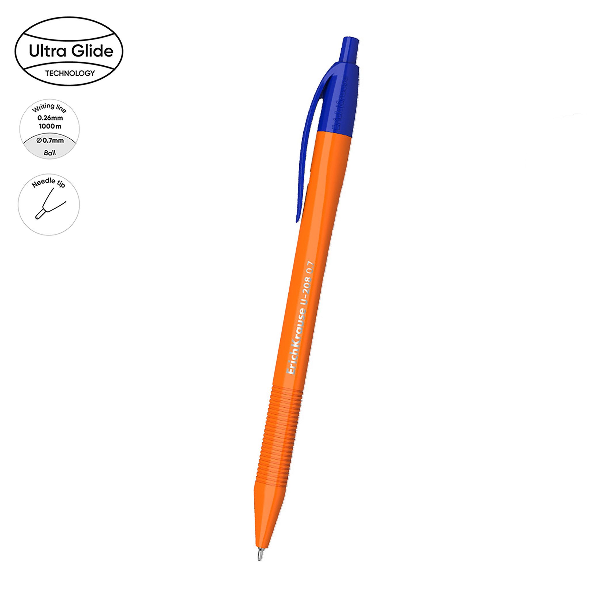 Erich Krause Kugelschreiber, Druckkugelschreiber U-208 Matic Orange 0,26mm 1 Stück Blau