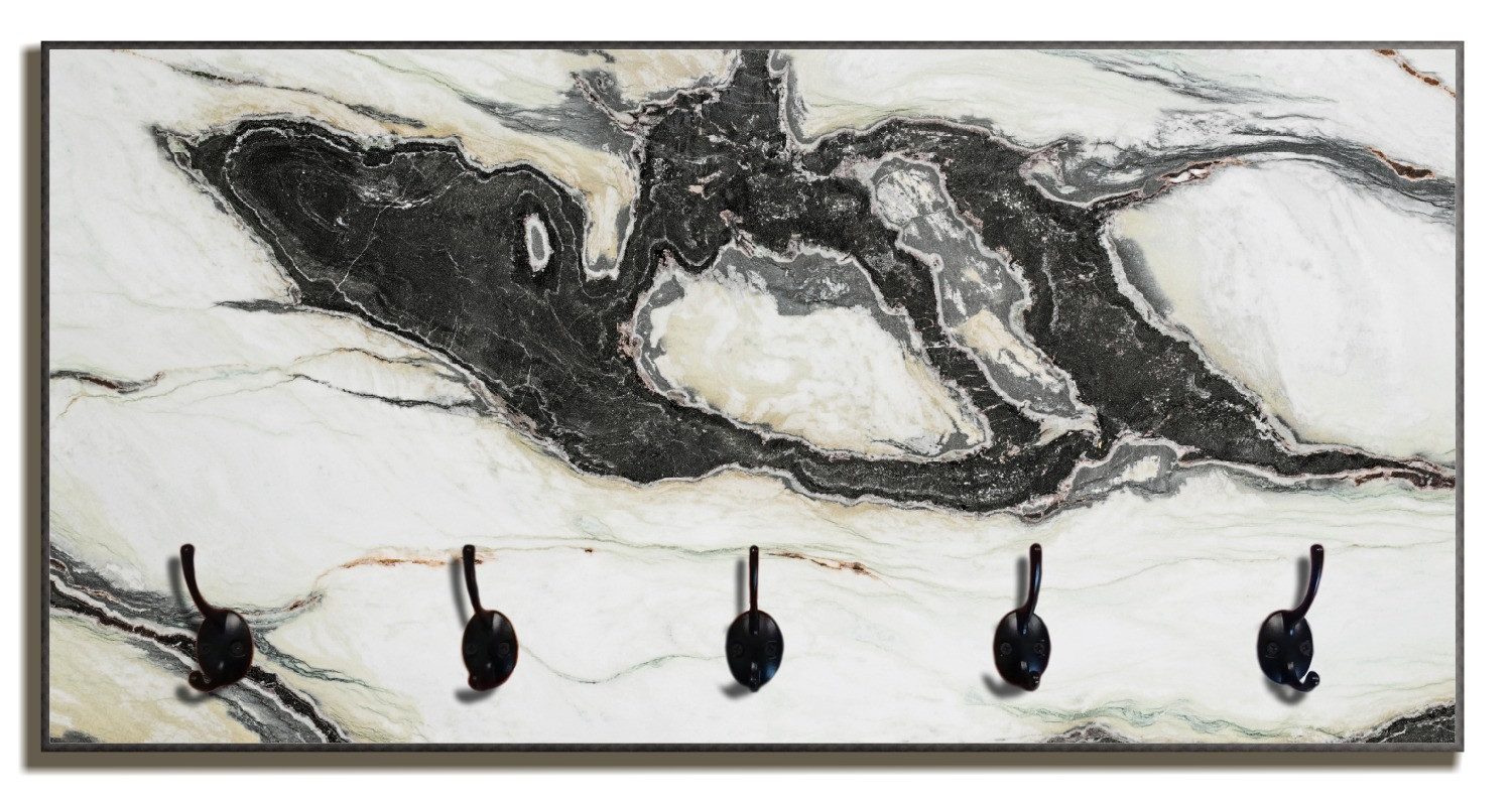 Wallario Garderobenpaneel Schwarz-Weiße Marmor-Optik (1-teilig, inkl. Haken und Befestigung), 80x40cmHolz