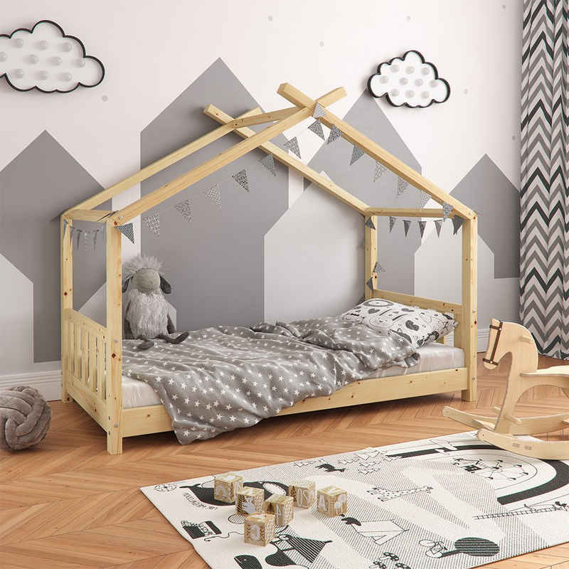 VitaliSpa® Kinderbett Kinderhausbett 80x160cm DESIGN Natur