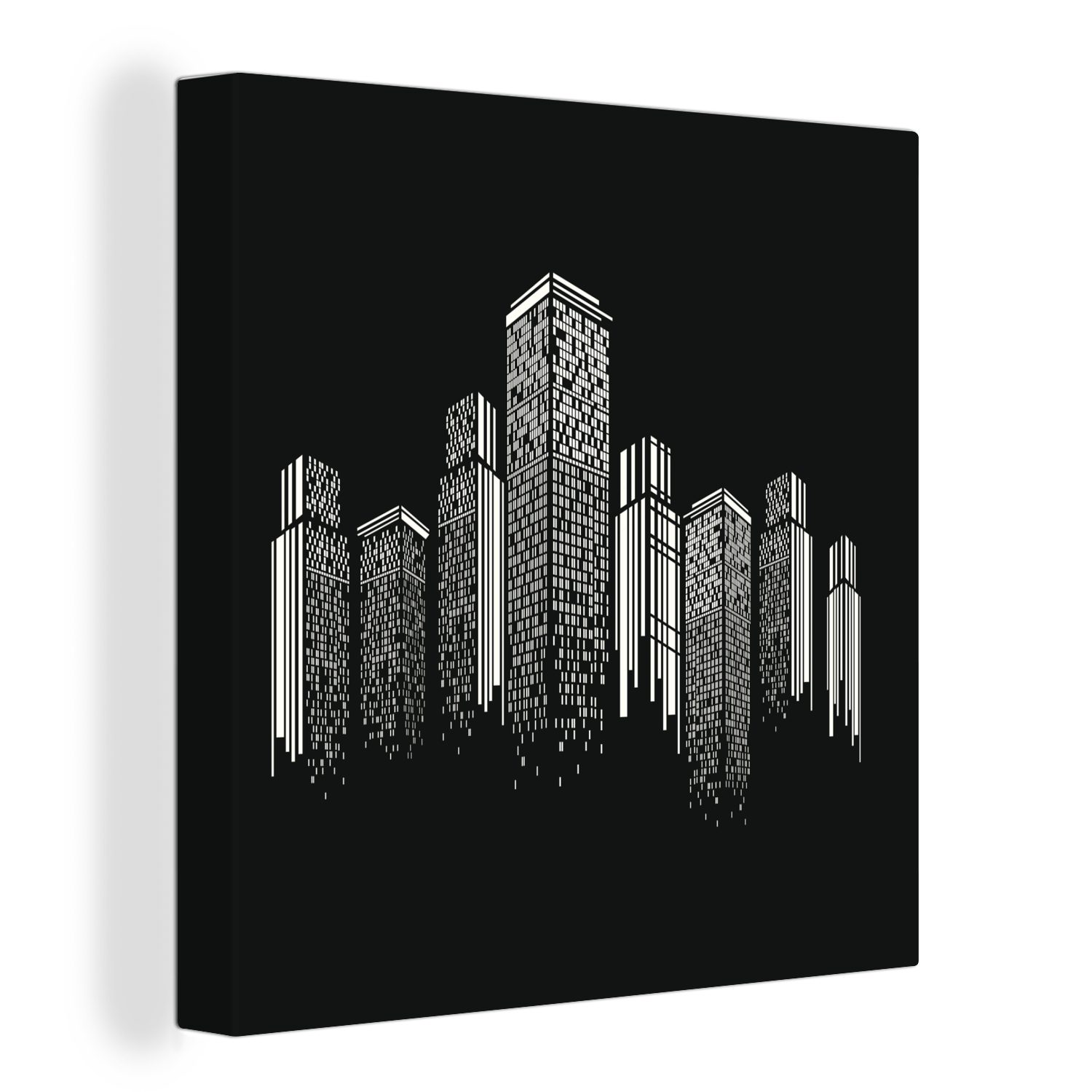 OneMillionCanvasses® Leinwandbild Eine Schwarz-Weiß-Illustration einer Skyline, (1 St), Leinwand Bilder für Wohnzimmer Schlafzimmer