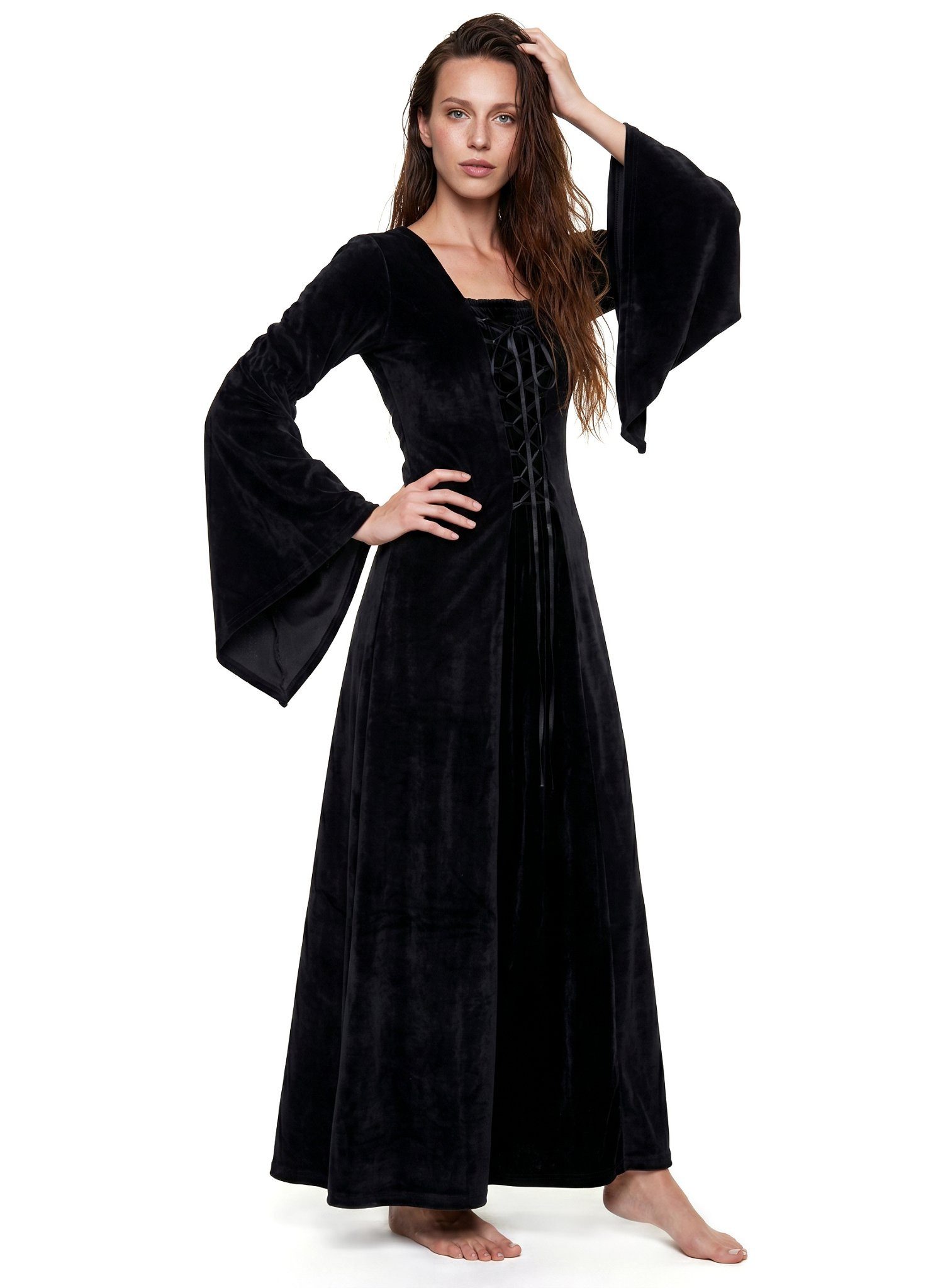 Metamorph Hexen-Kostüm Burgherrin Samtkleid schwarz, Hochwertige und authentische Mittelalterkleidung zu unschlagbar günst