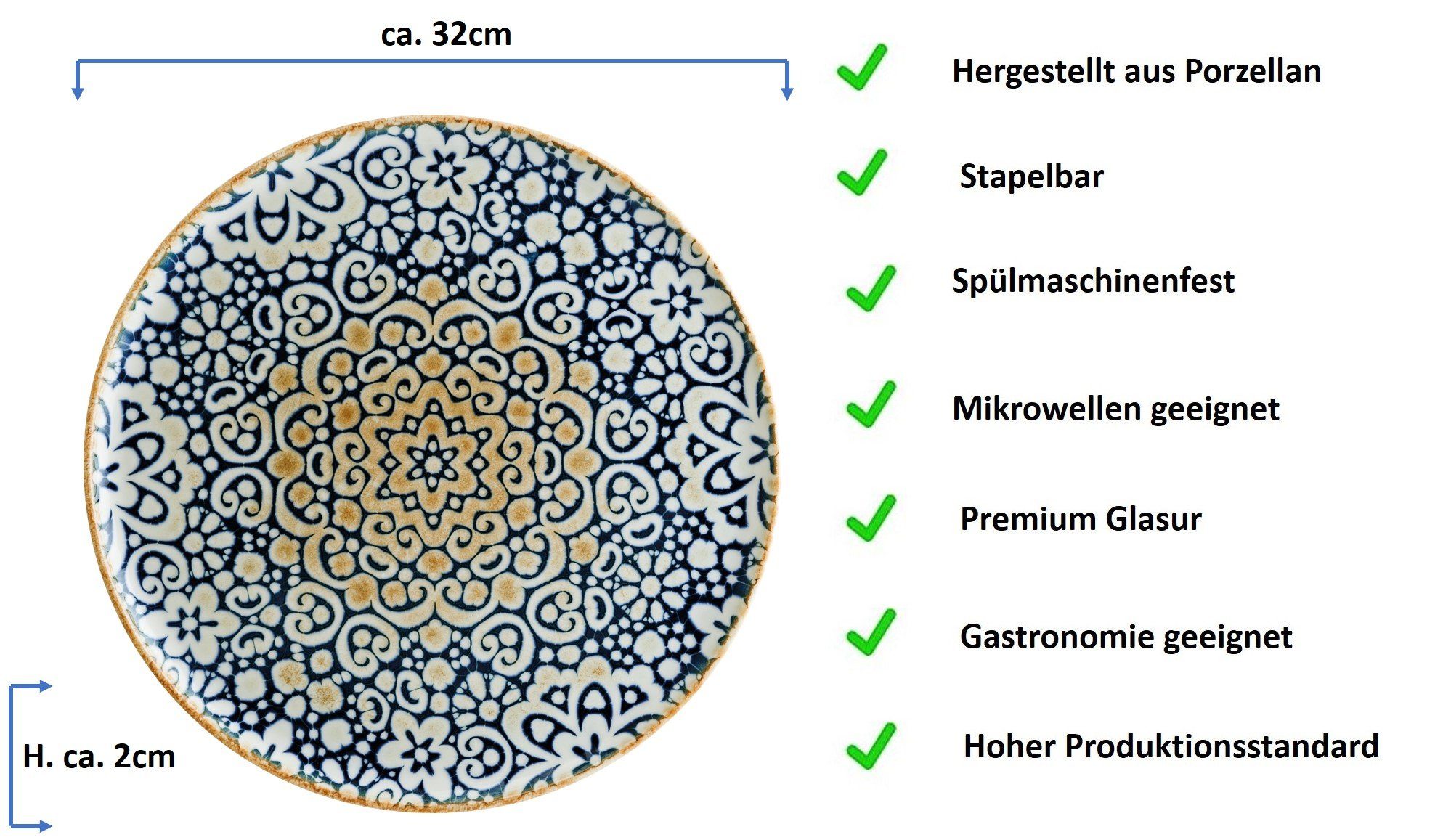 Emilja Pizzateller -1 Pizzateller Porzellan Stück Alhambra 32cm