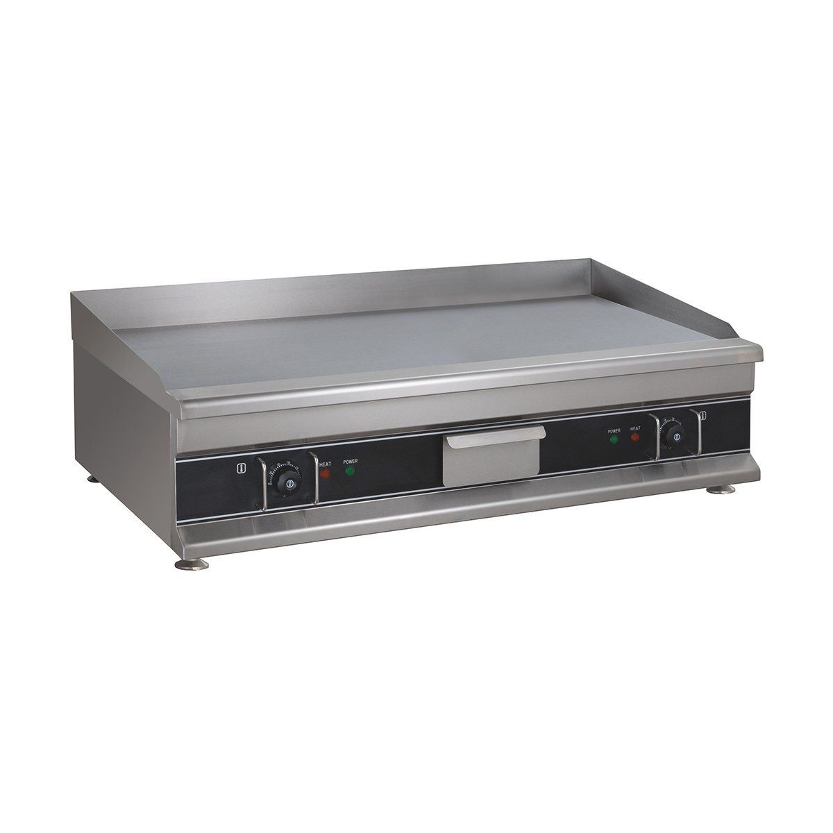 GastroHero Elektrogrill Elektro Grillplatte glatt 1000 mm 6 kW Tischgerät Edelstahl, Fettfangrinne, Spritzschutz, frontseitige Bedienelemente